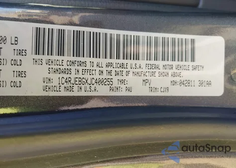 2018 Jeep Grand Cherokee Limited 4X2 from USA, damaged, VIN 1C4RJEBGXJC400255